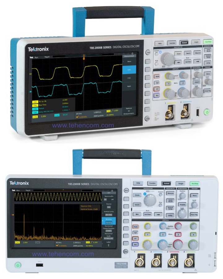 Двоканальна та чотириканальна моделі серії Tektronix TBS2000B