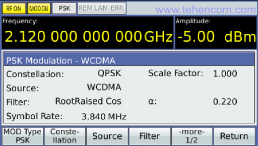 Установка генератора серії Tektronix TSG4100A для формування сигналу стандарту W-CDMA