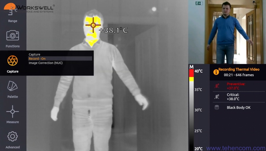 Visualization of the temperature of different parts of the human face using the Workswell MEDICAS system