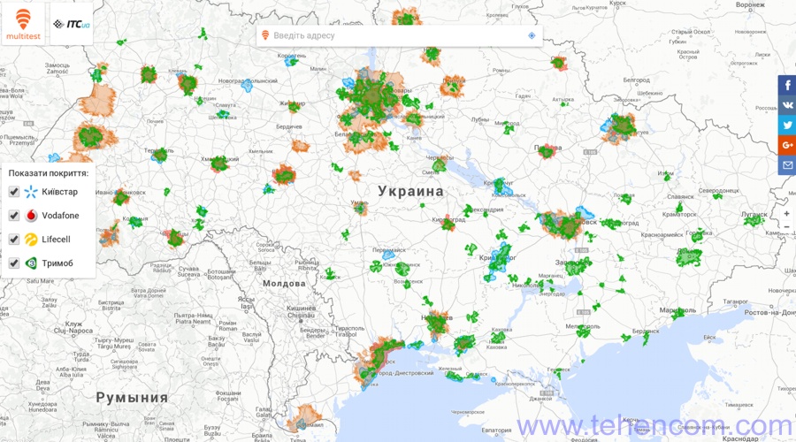 Online map of 3G coverage of Ukraine