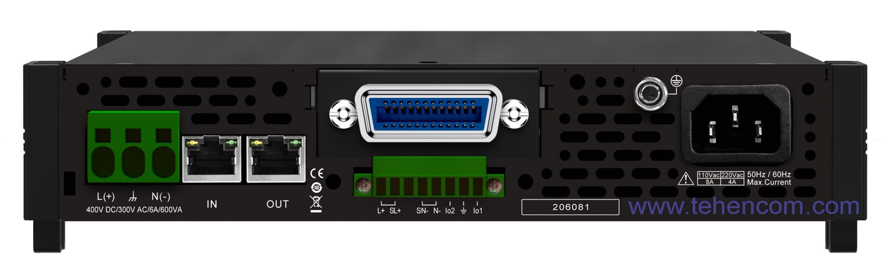Задняя панель источника переменного тока IT-M7722 с установленным модулем IT-E1205 (GPIB)
