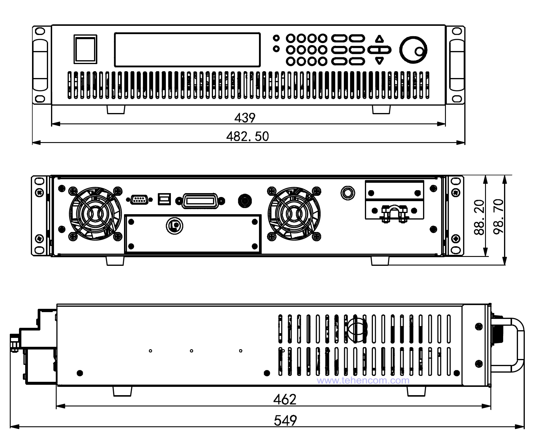 Dimensions of ITECH IT6700H series models with 3000 W power