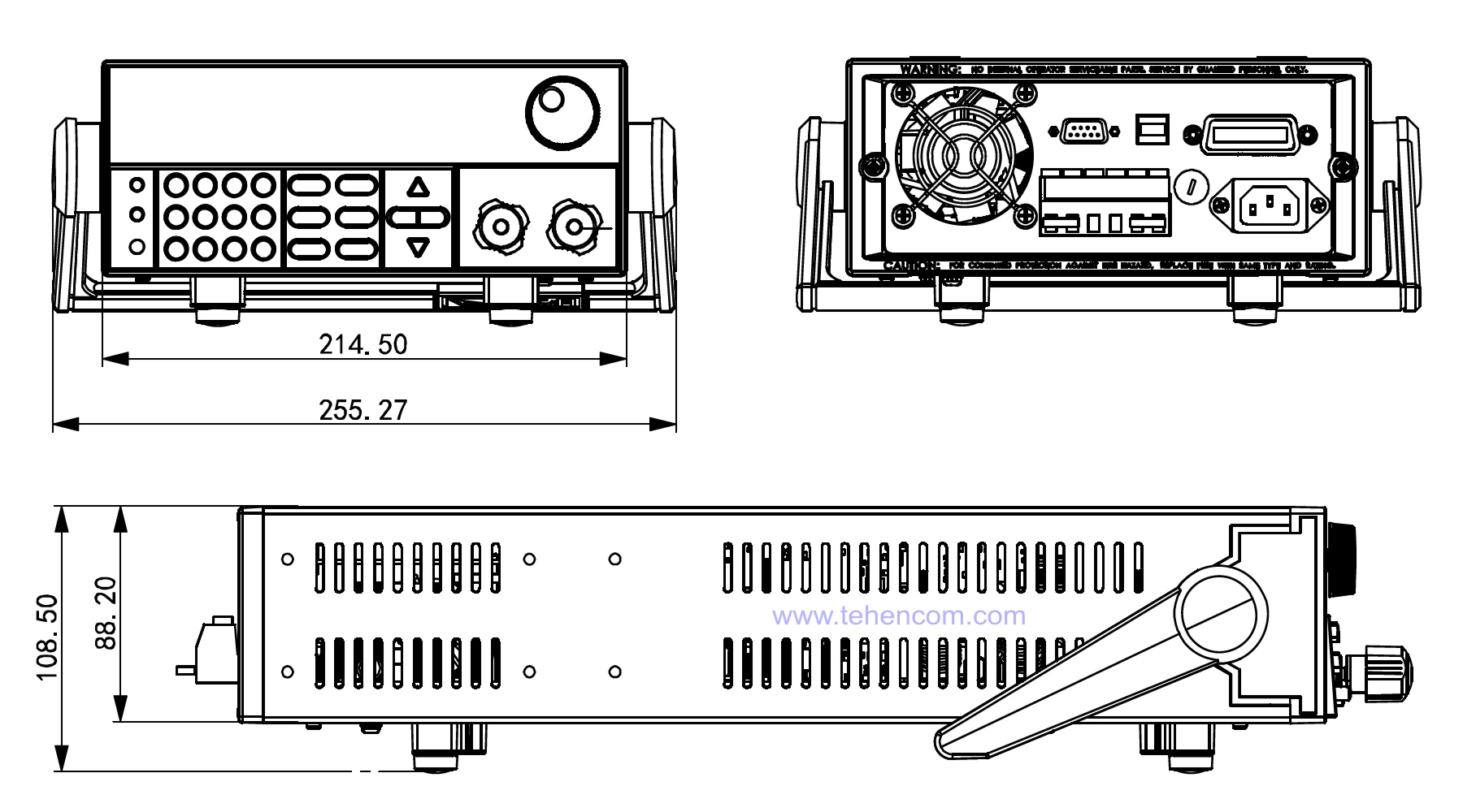 Dimensions of ITECH IT6700H series models with 850 W and 1500 W power