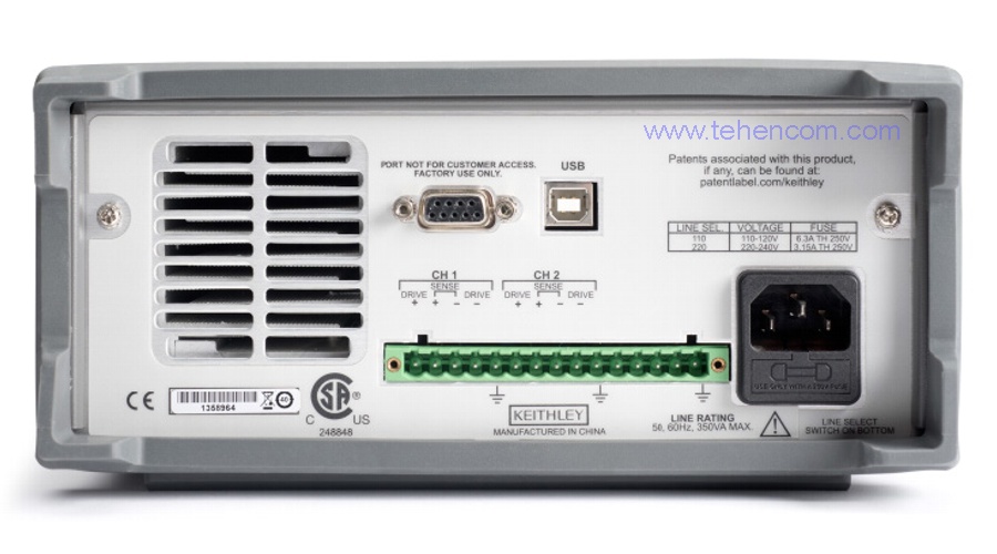 Типовий двоканальний блок живлення серії Keithley 2220 (вид ззаду)