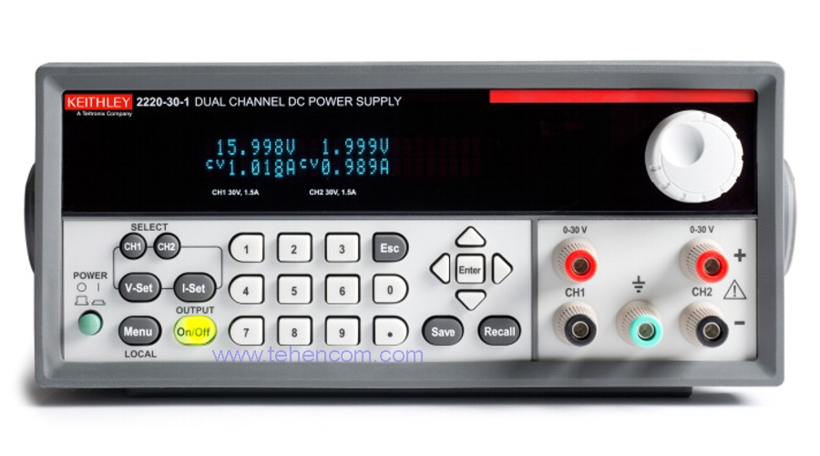 Typical dual channel bipolar power supply of the Keithley 2220 series