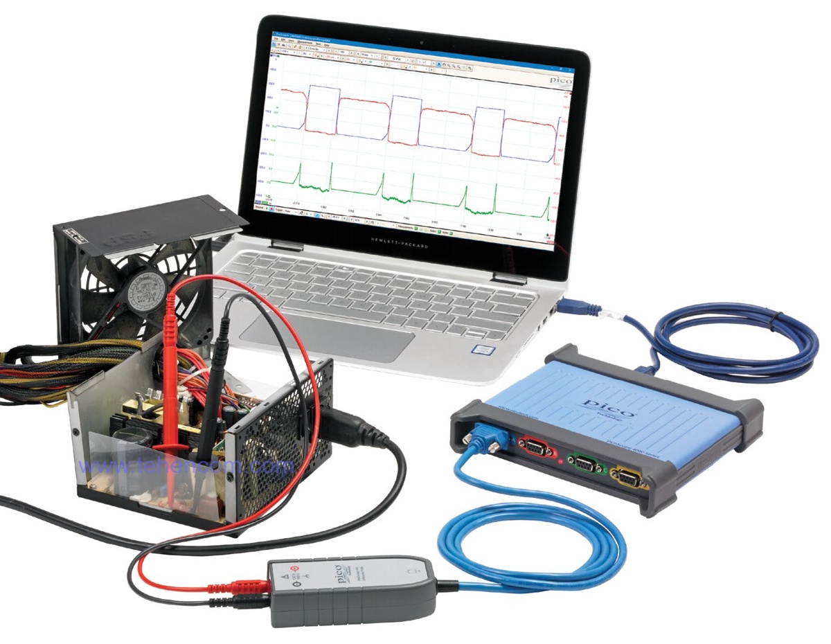 Measuring the signal inside a computer power supply using the PicoScope 4444 oscilloscope and the PicoConnect 442 probe PicoScope 4444 oscilloscope and PicoConnect 442 probe