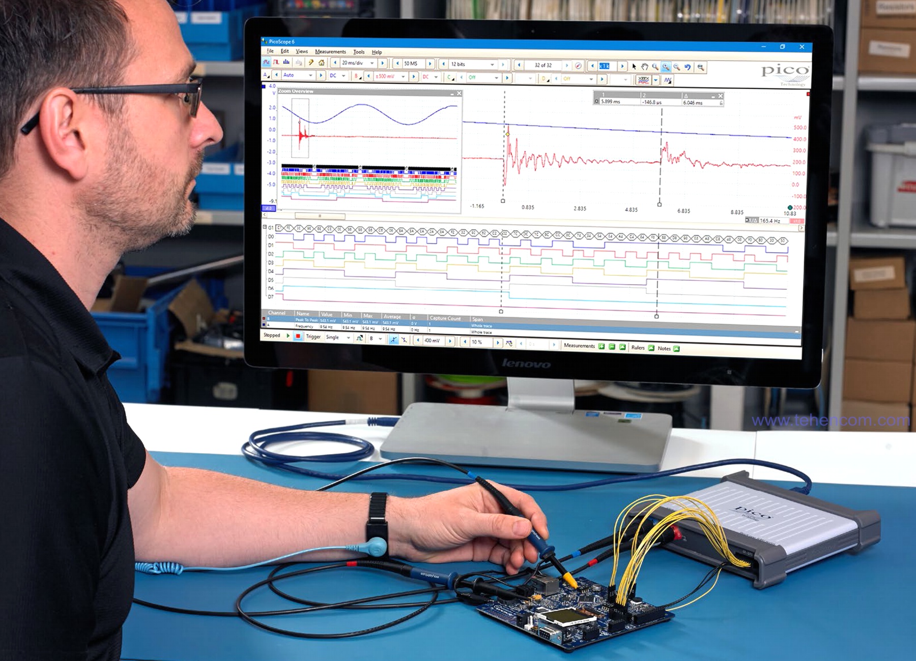 USB oscilloscope PicoScope 5000D MSO in operation